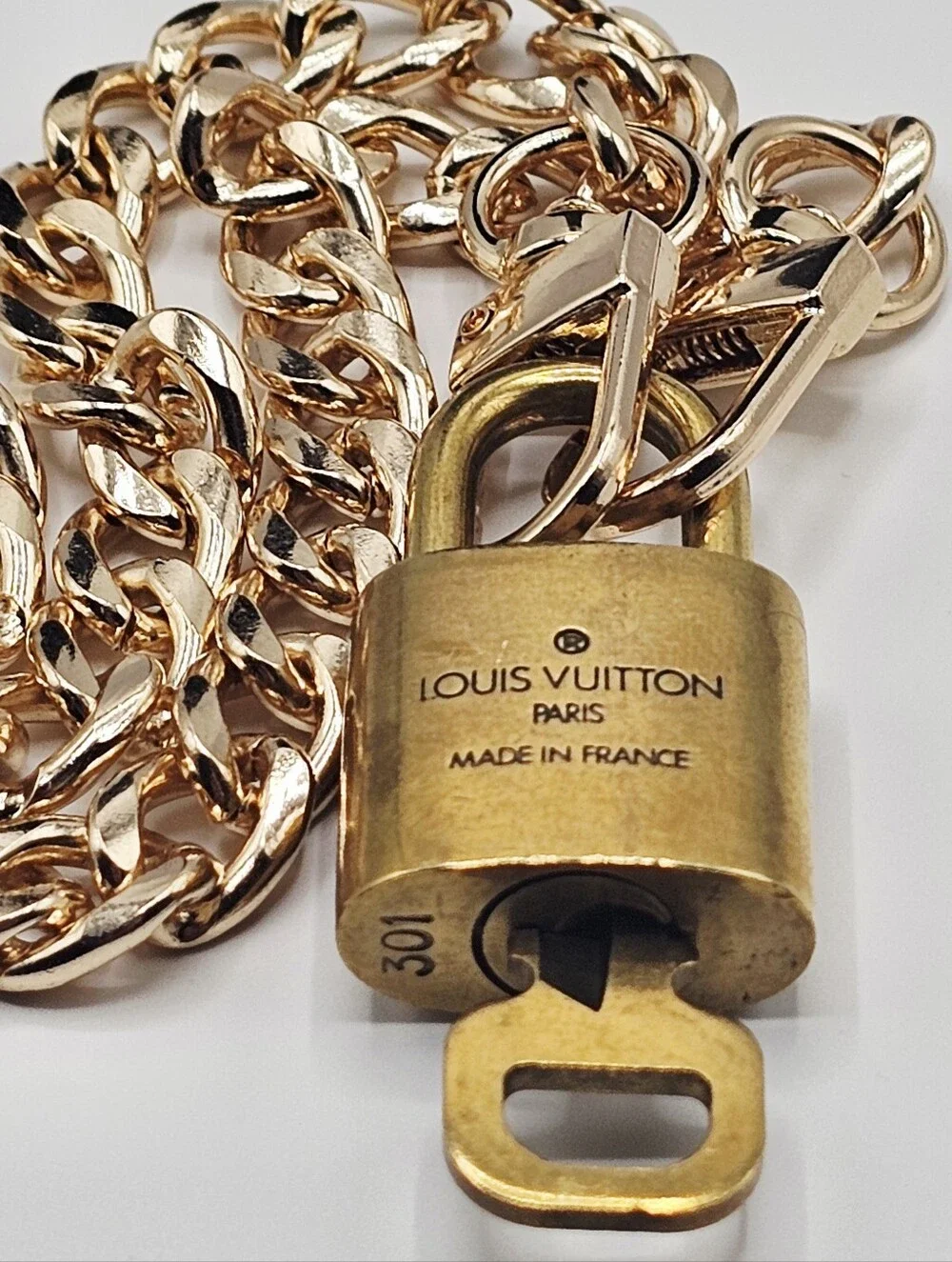 Louis Vuitton Brass Padlock and Key Chain Necklace